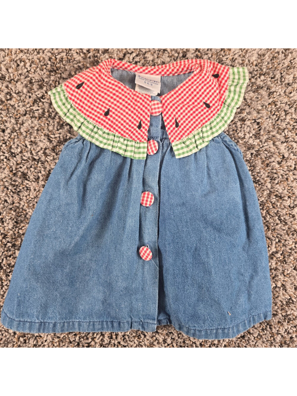Vintage Baby Girls Sz 6-9M Denim Dress Watermelon Collar by Samara